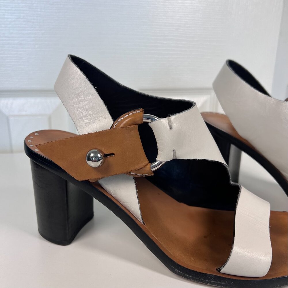 Rag and Bone Leather Slingback Heeled Sandal White and Tan Size 8 - Picture 3 of 9